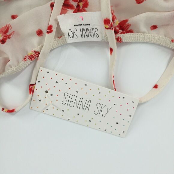 New Sienna Sky Halter Strap Floral Print Cold Shoulder Blouse Large Cream Red L - Picture 4 of 7